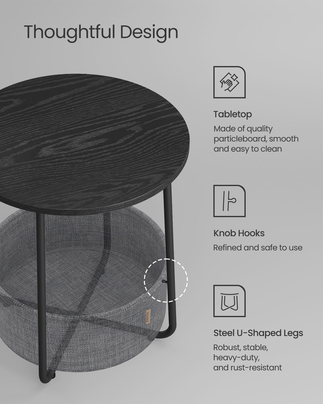 Small End Table with Fabric Basket