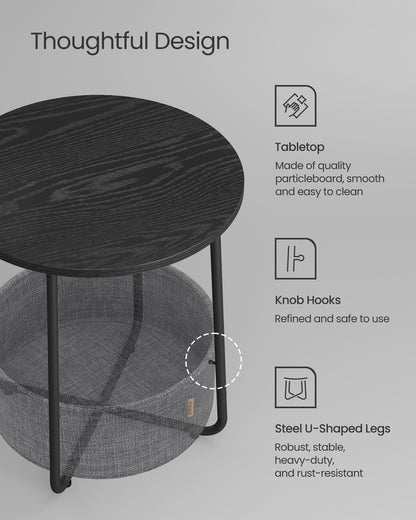 Small End Table with Fabric Basket