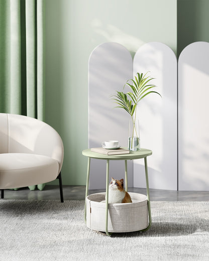 Small End Table with Fabric Basket