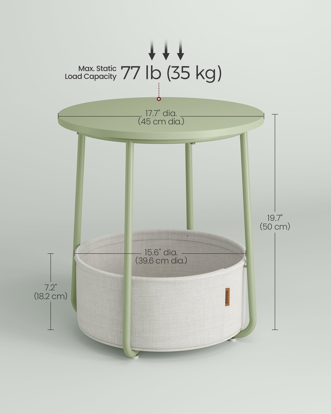 Small End Table with Fabric Basket