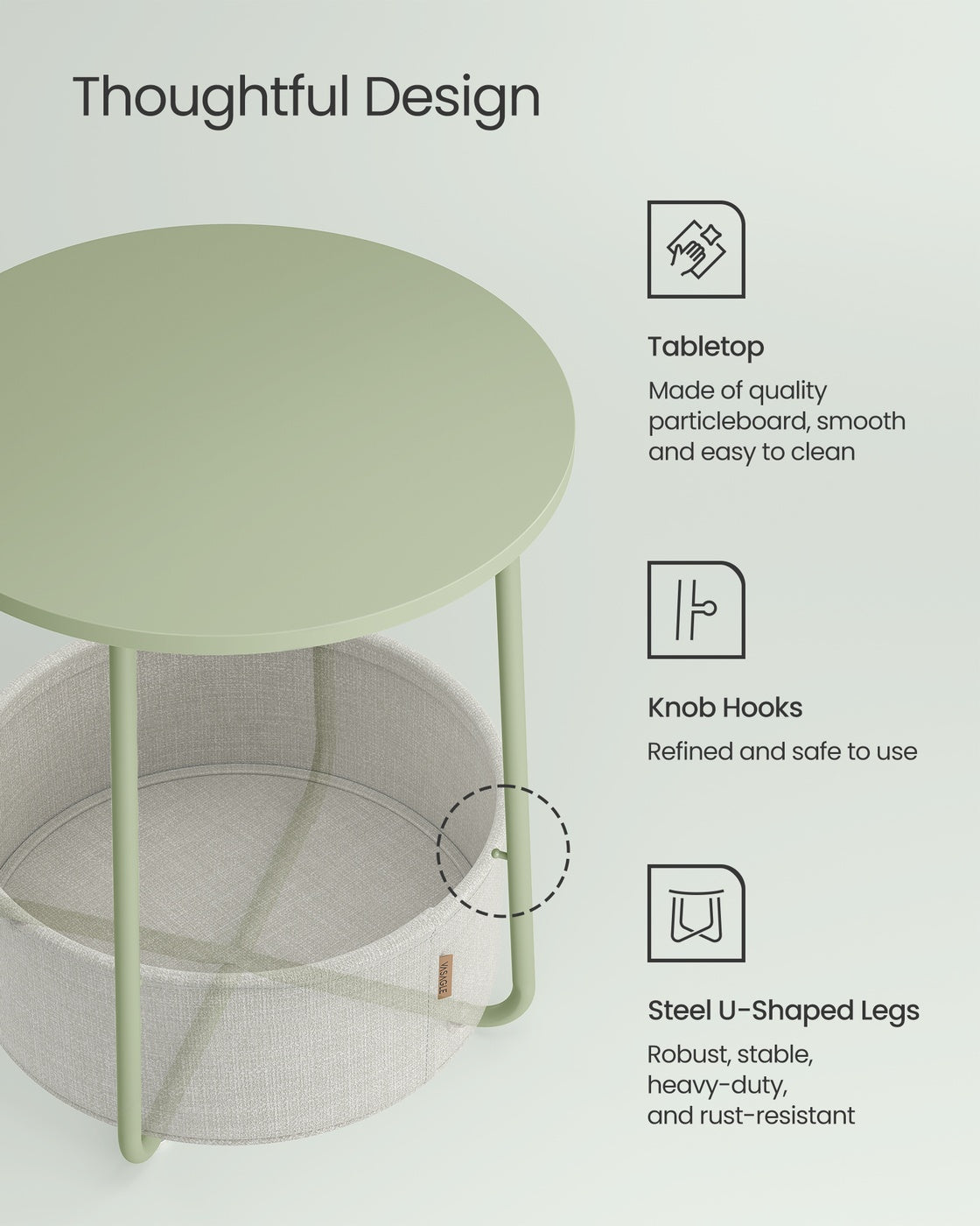 Small End Table with Fabric Basket