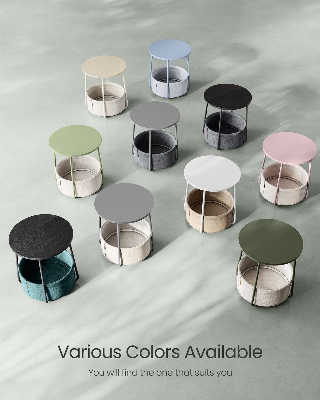 Small End Table with Fabric Basket