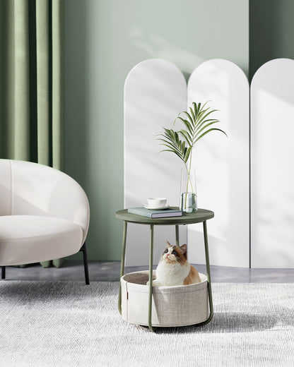 Small End Table with Fabric Basket