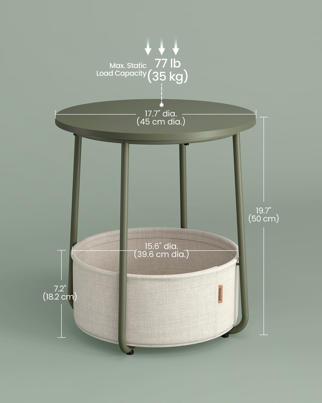 Small End Table with Fabric Basket