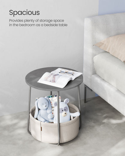 Round Side Table with Fabric Basket Dove Gray and Classic White