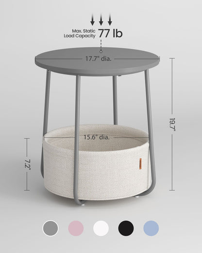 Round Side Table with Fabric Basket Dove Gray and Classic White