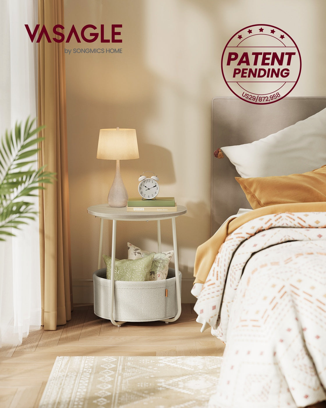 Small End Table with Fabric Basket