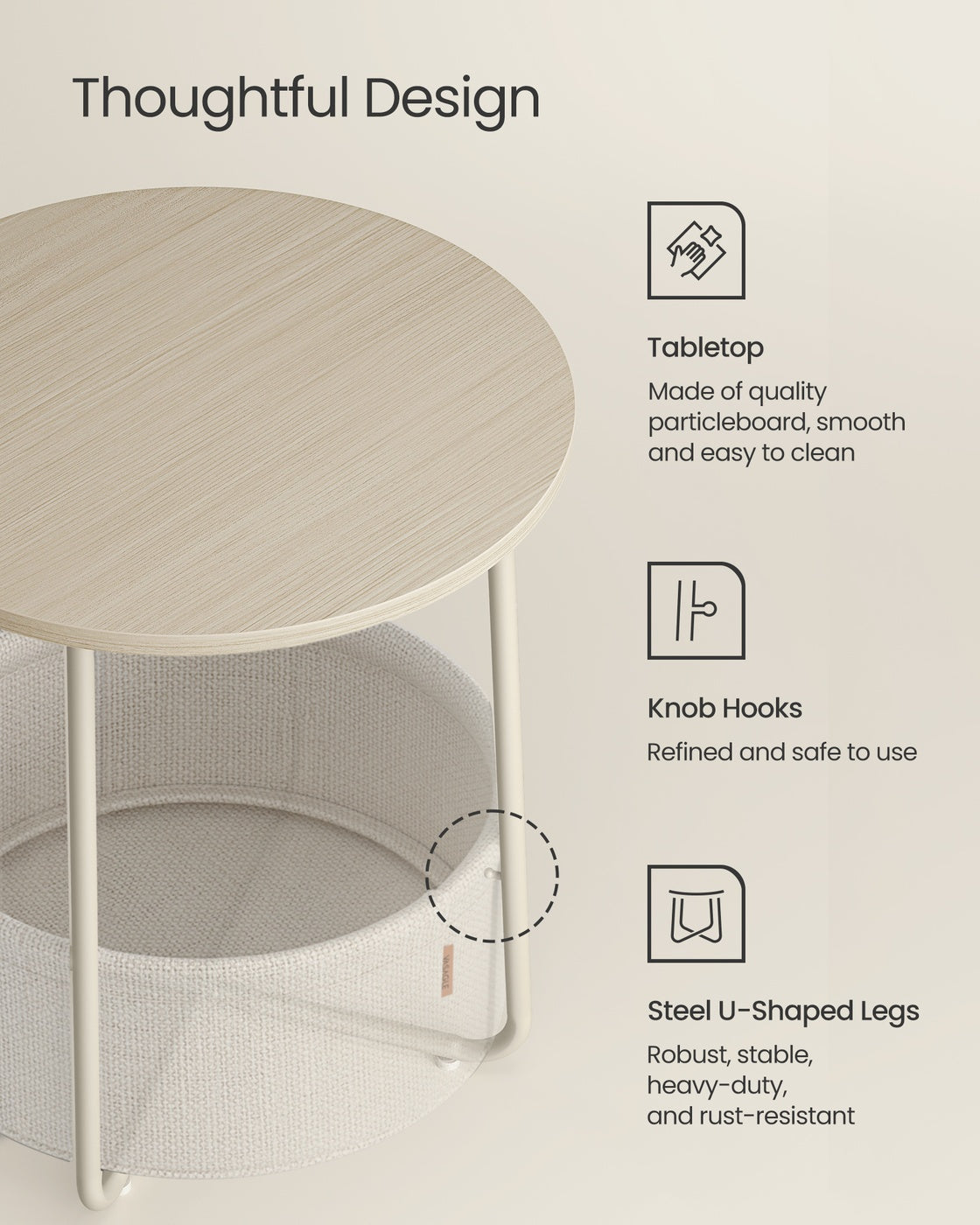 Small End Table with Fabric Basket