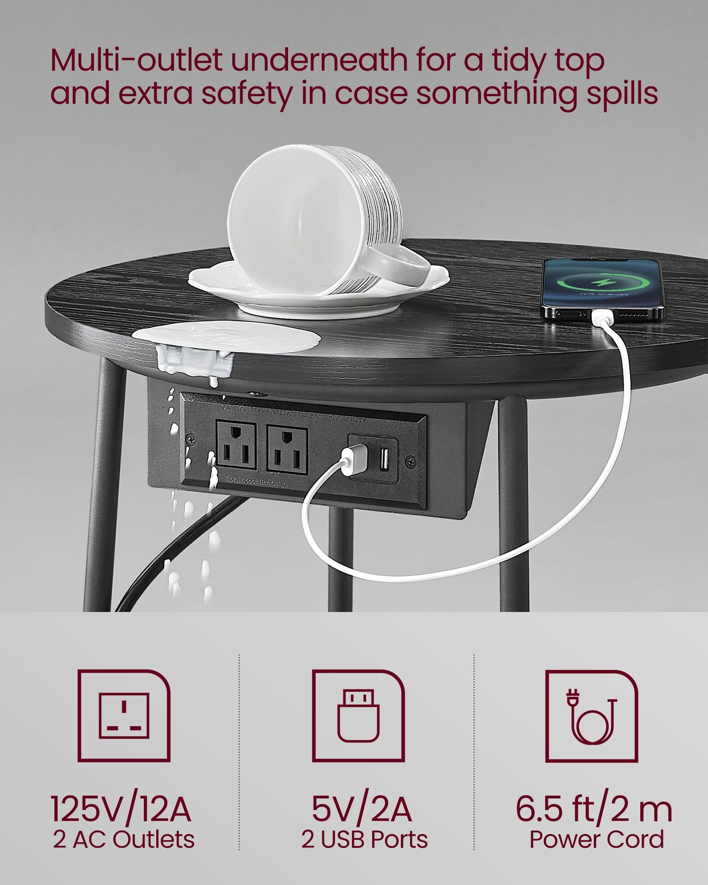Side Table with Charging Station