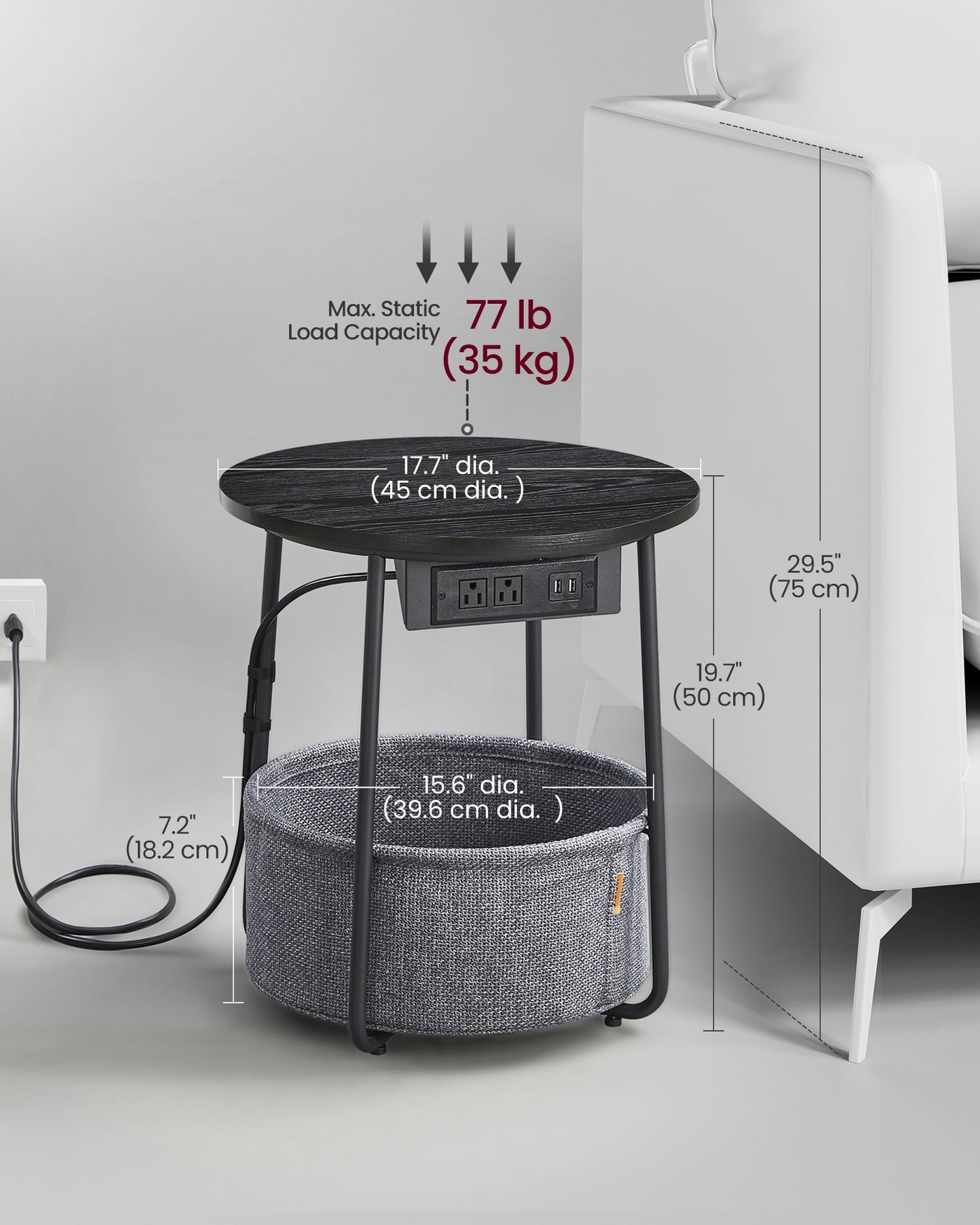 Side Table with Charging Station