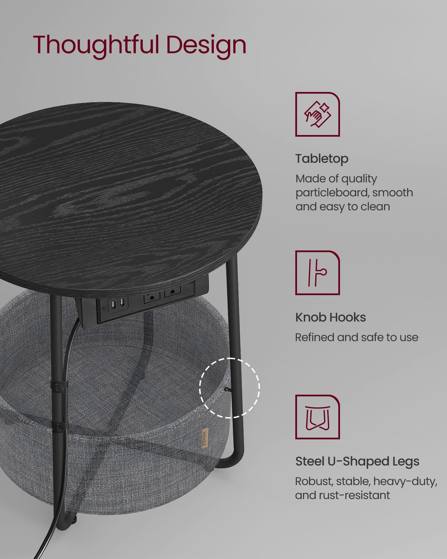 Side Table with Charging Station