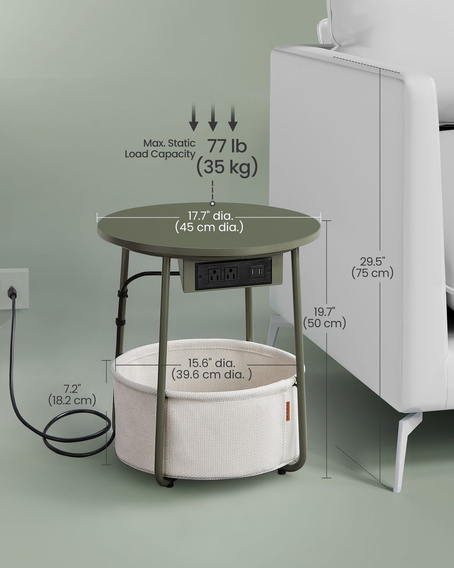 Side Table with Charging Station