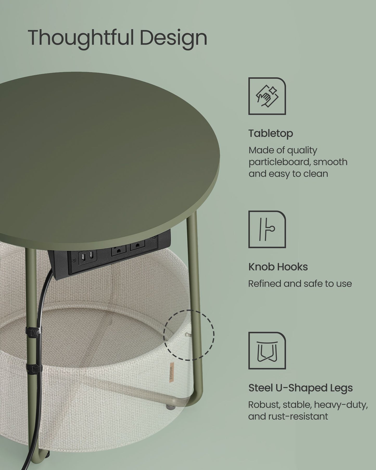 Side Table with Charging Station