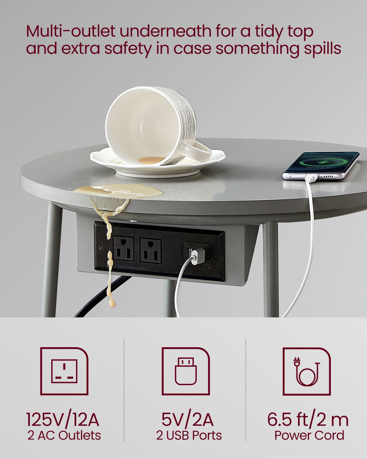 Side Table with Charging Station