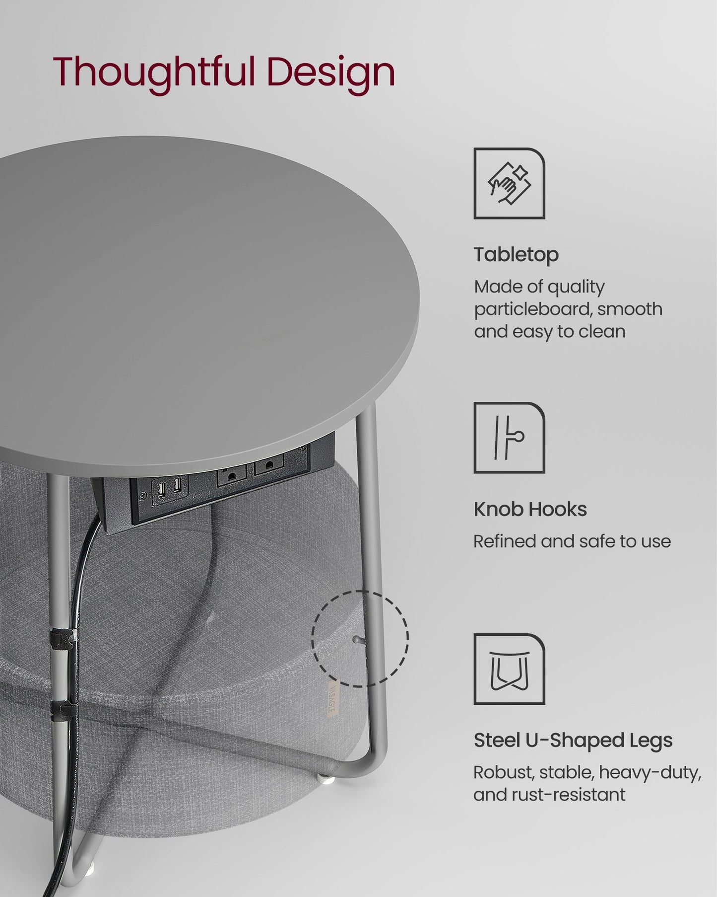 Side Table with Charging Station
