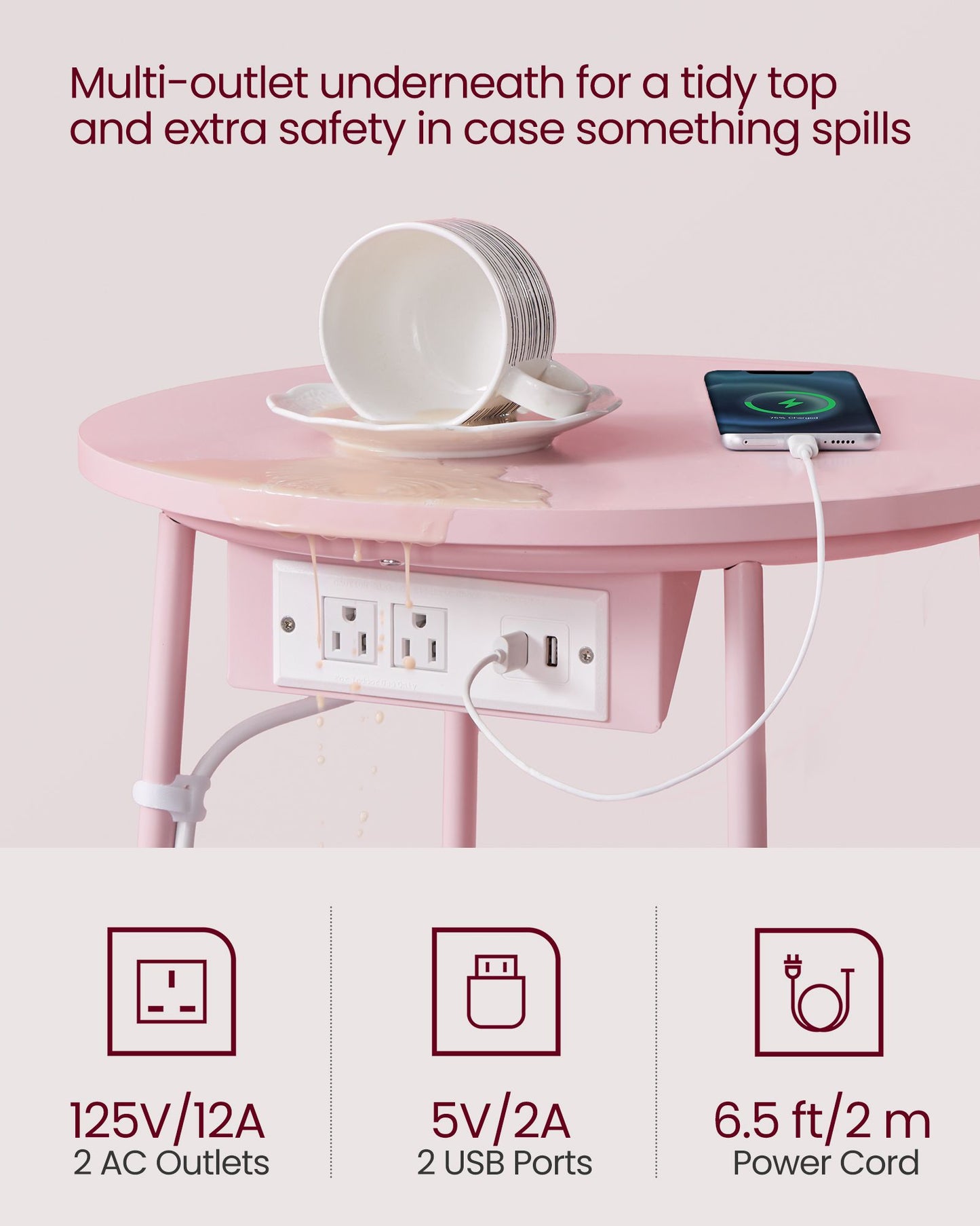 Side Table with Charging Station