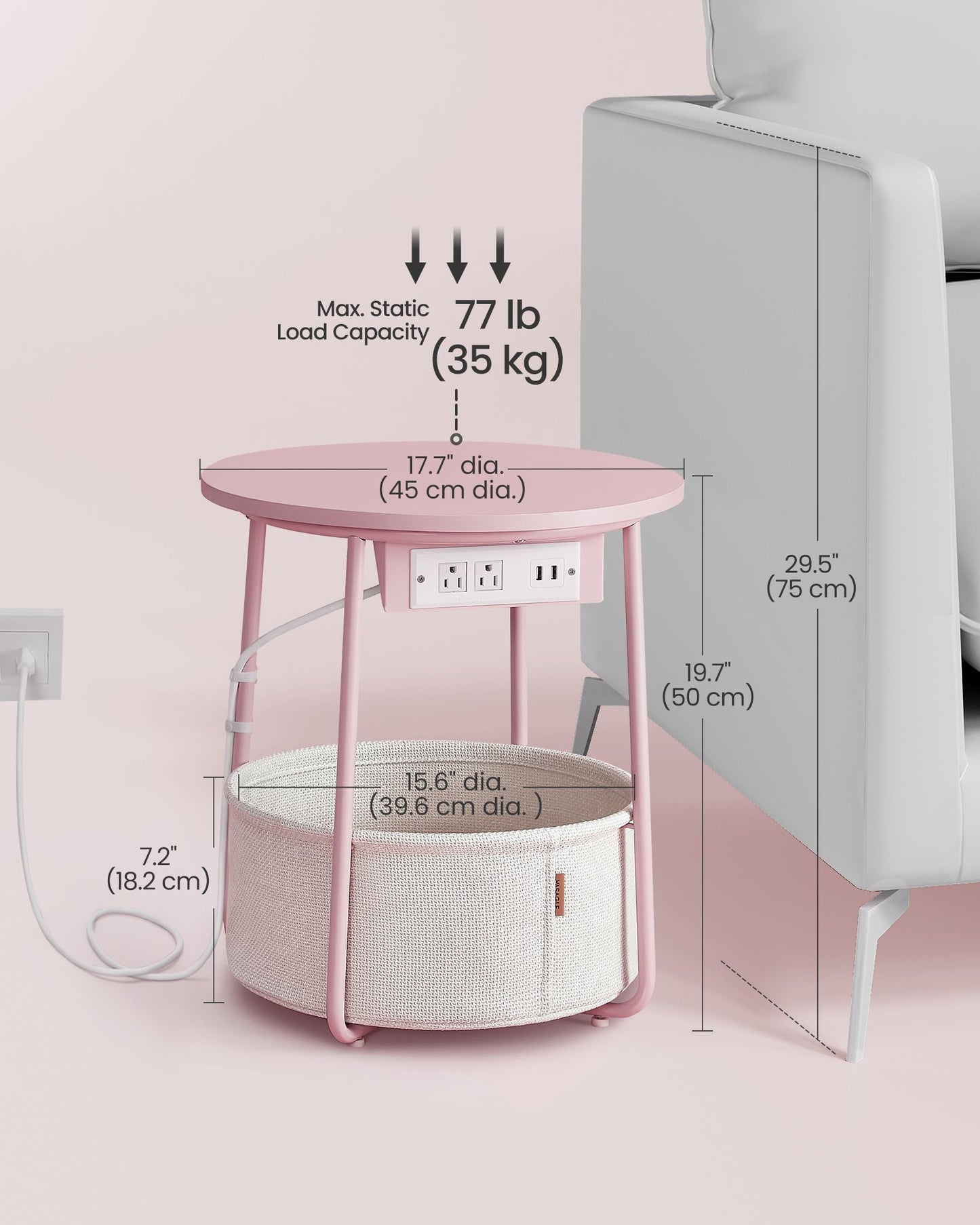 Side Table with Charging Station