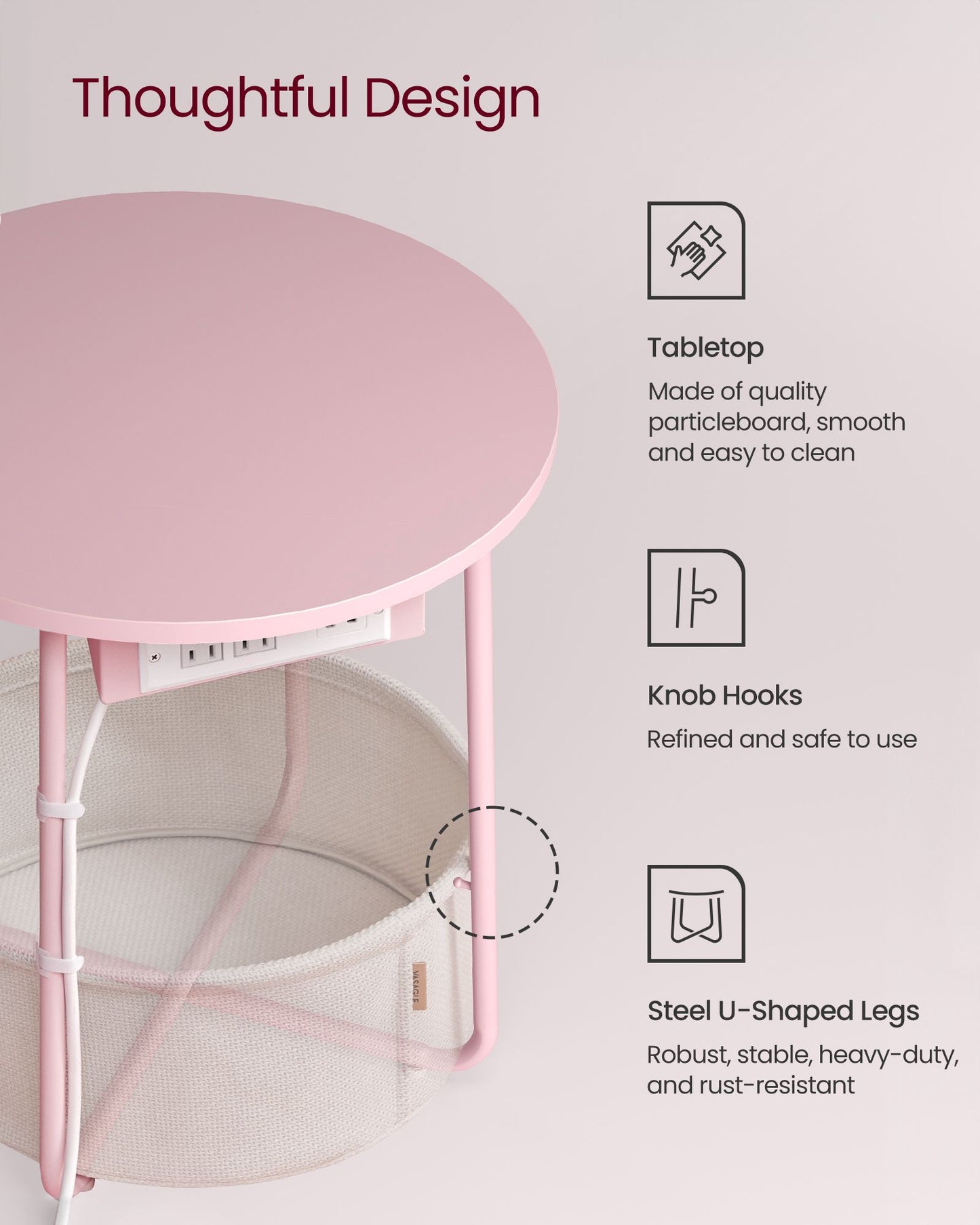 Side Table with Charging Station