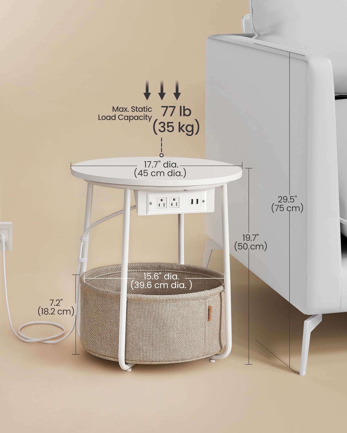 Side Table with Charging Station