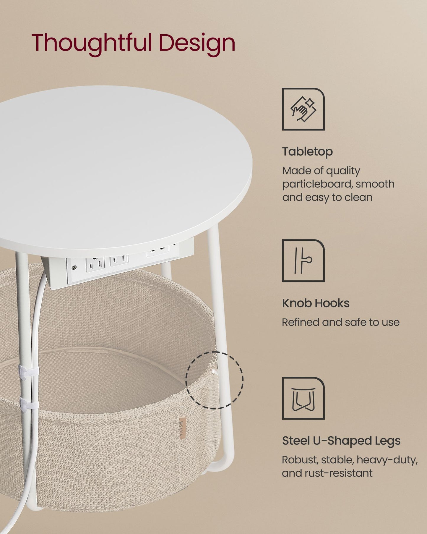Side Table with Charging Station
