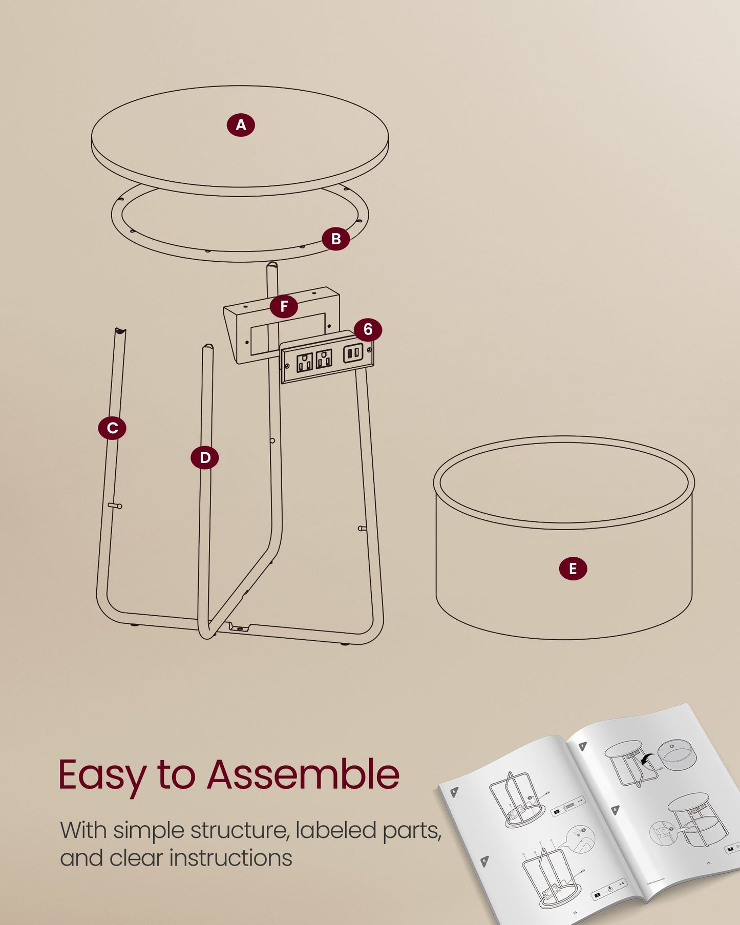 Side Table with Charging Station