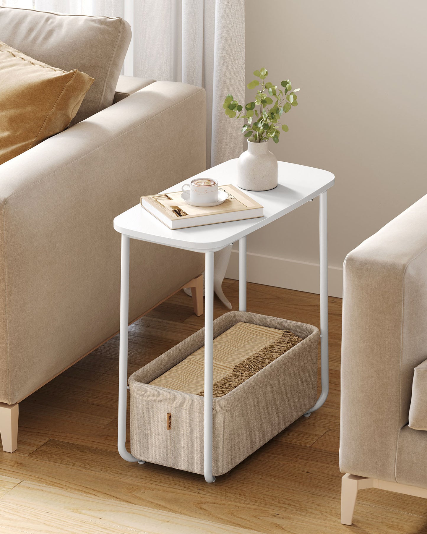 Rectangular Bedside Table with Fabric Basket