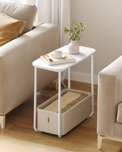 Rectangular Bedside Table with Fabric Basket