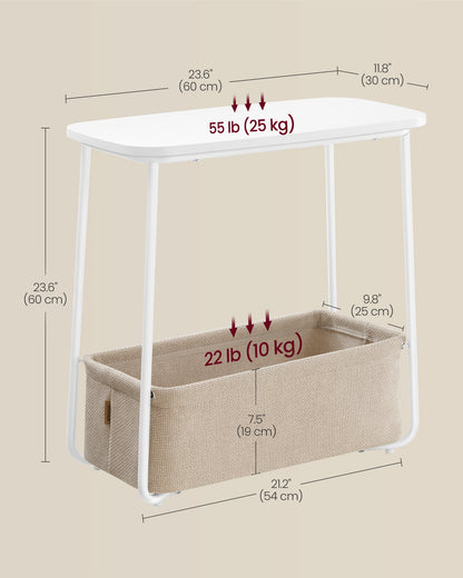 Rectangular Bedside Table with Fabric Basket