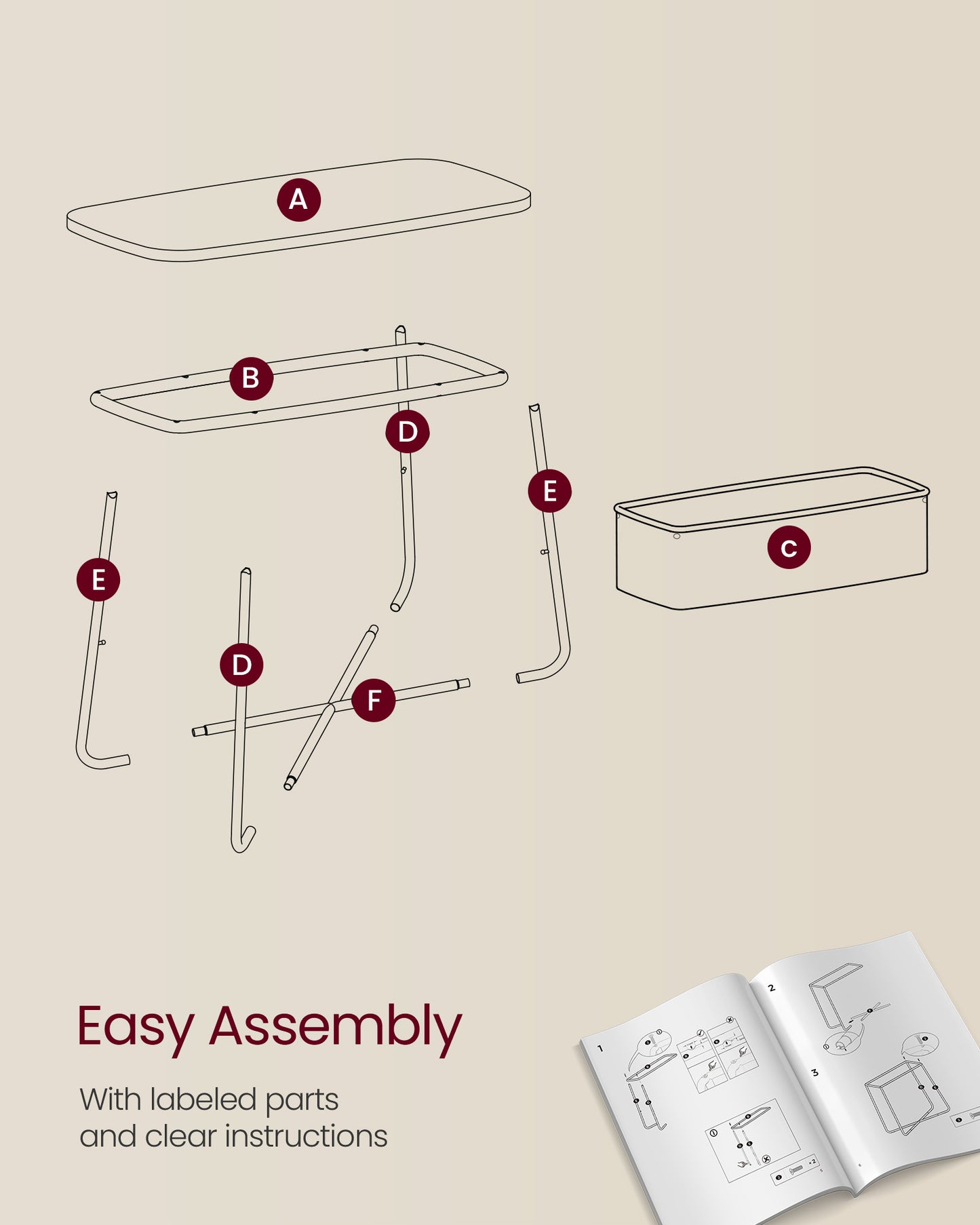 Rectangular Bedside Table with Fabric Basket
