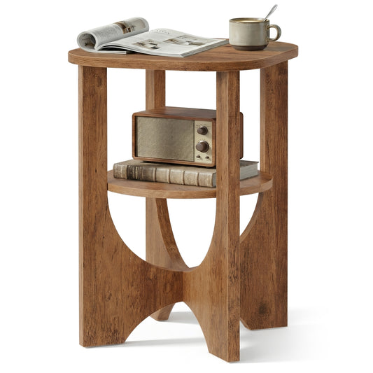 Side Table 2 Tier Small Accent End Table Honey Brown - image 1