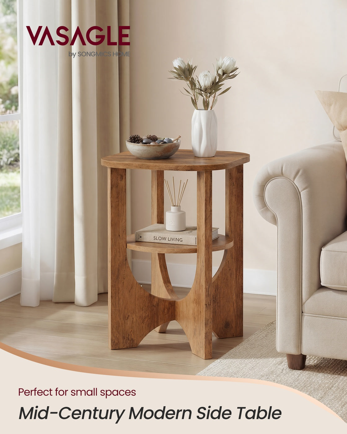 Side Table 2 Tier Small Accent End Table Honey Brown - image 2