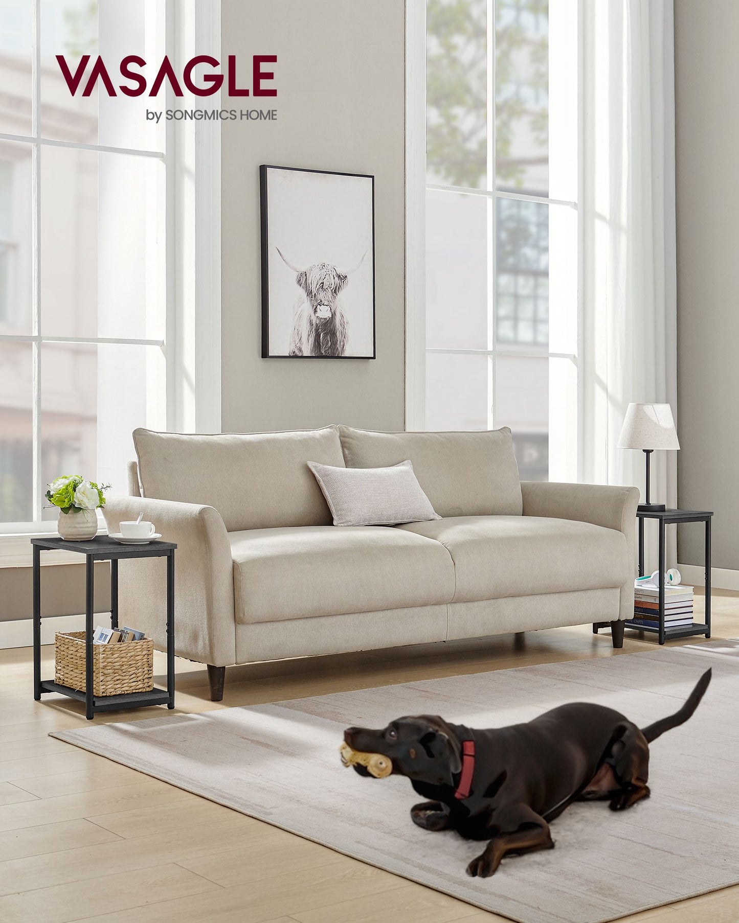 Set of 2 Side Tables Misty Gray and Classic Black
