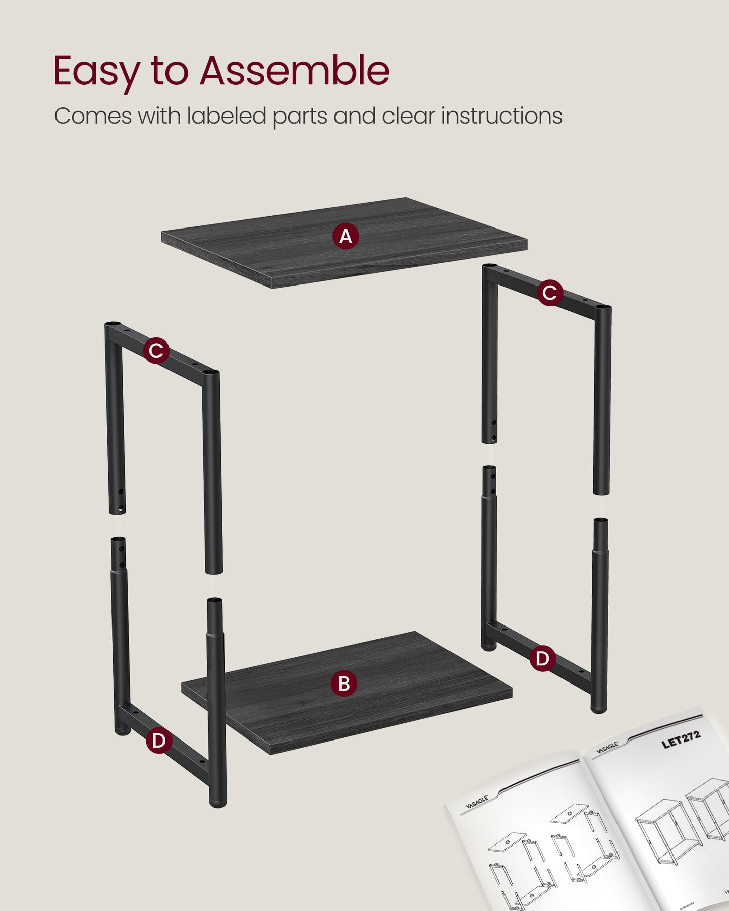 Set of 2 Side Tables Misty Gray and Classic Black
