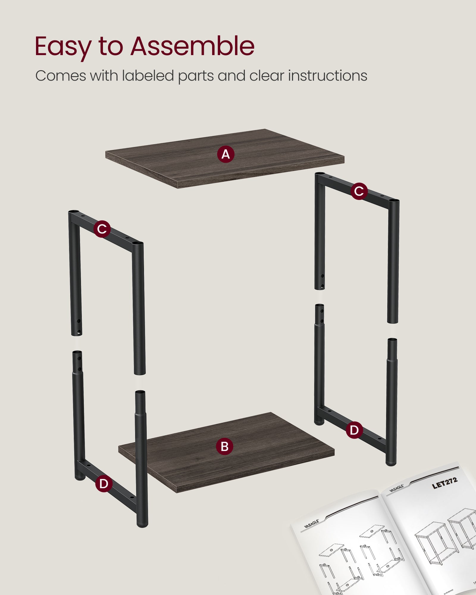 Set of 2 Side Tables Chestnut Brown and Classic Black - HWLEXTRA 
