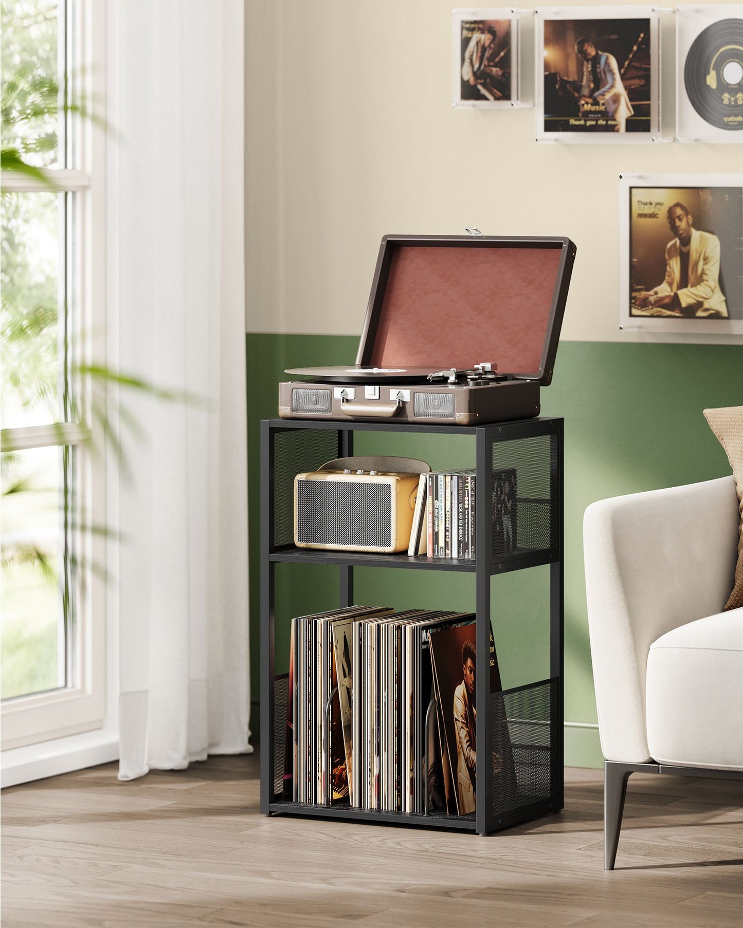 3-Tier Side Table, Vinyl Record Storage up to 100 Albums - HWLEXTRA 