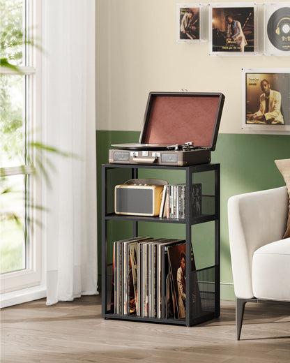 3-Tier Side Table, Vinyl Record Storage up to 100 Albums - HWLEXTRA 