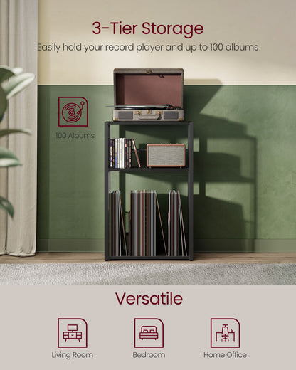 3-Tier Side Table, Vinyl Record Storage up to 100 Albums - HWLEXTRA 