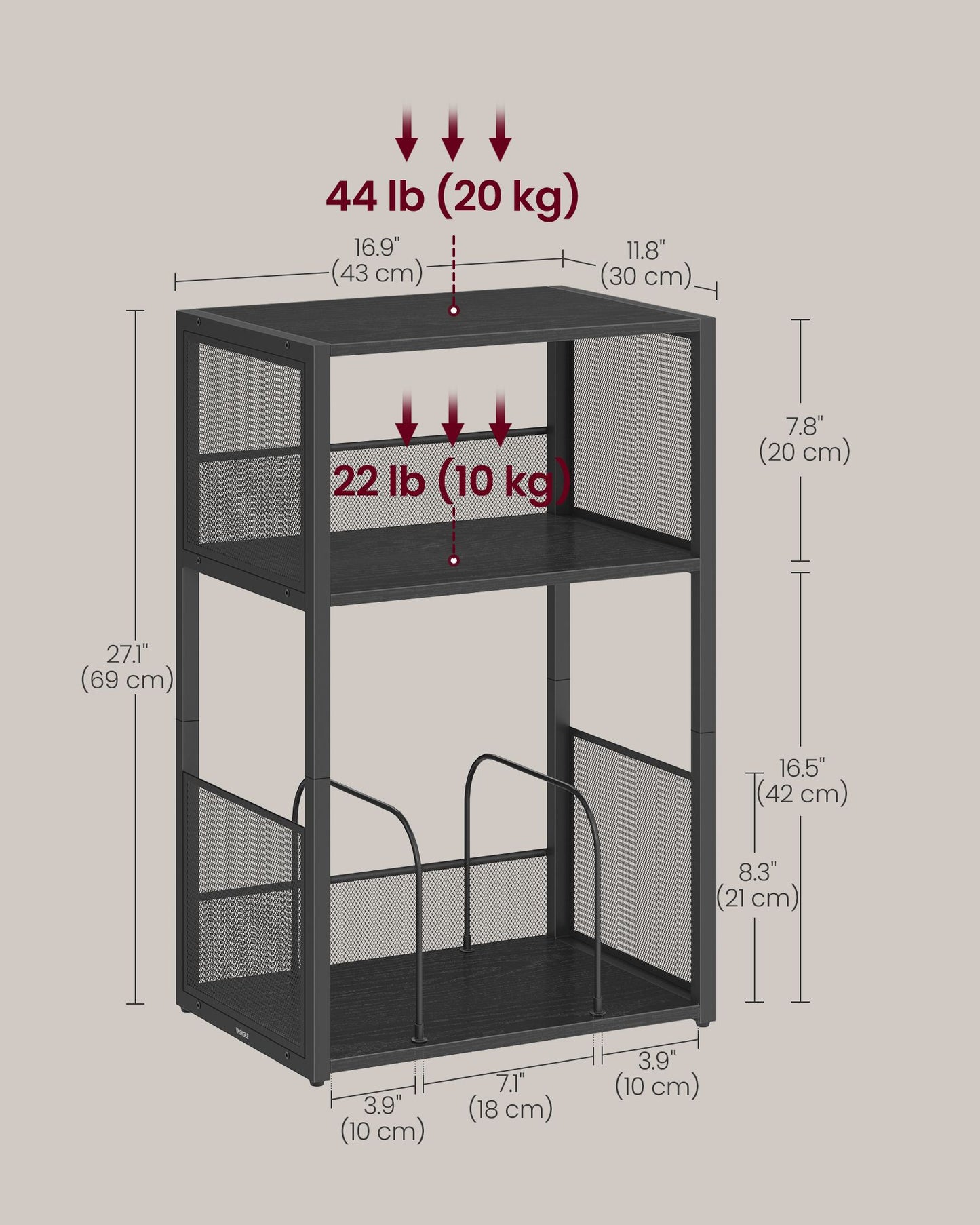 3-Tier Side Table, Vinyl Record Storage up to 100 Albums - HWLEXTRA 