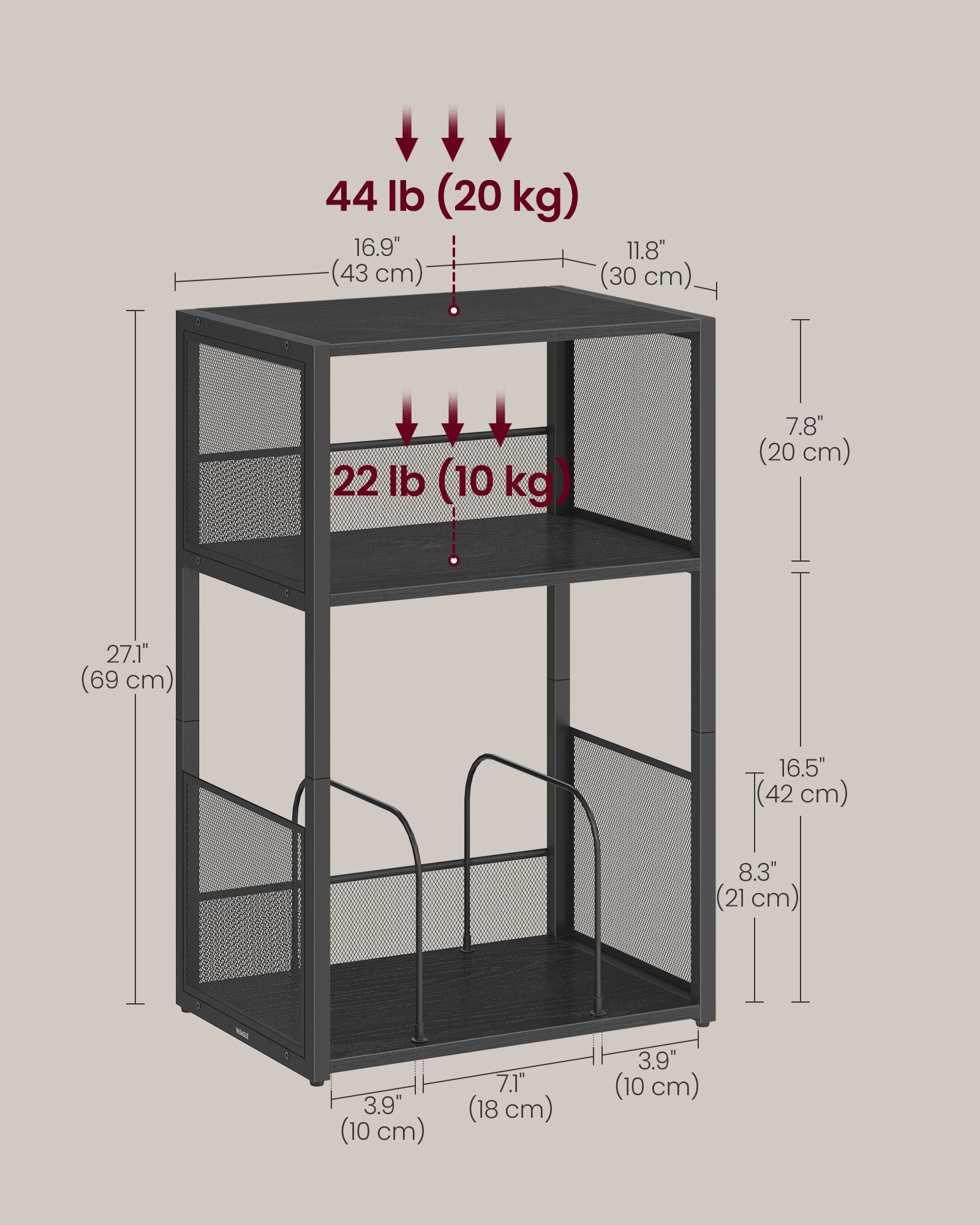 3-Tier Side Table, Vinyl Record Storage up to 100 Albums - HWLEXTRA 