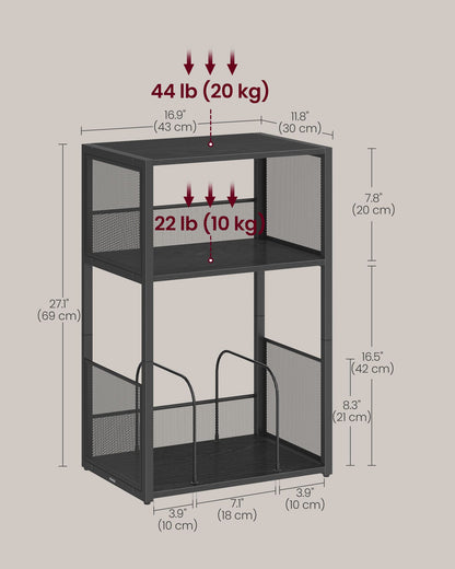 3-Tier Side Table, Vinyl Record Storage up to 100 Albums - HWLEXTRA 