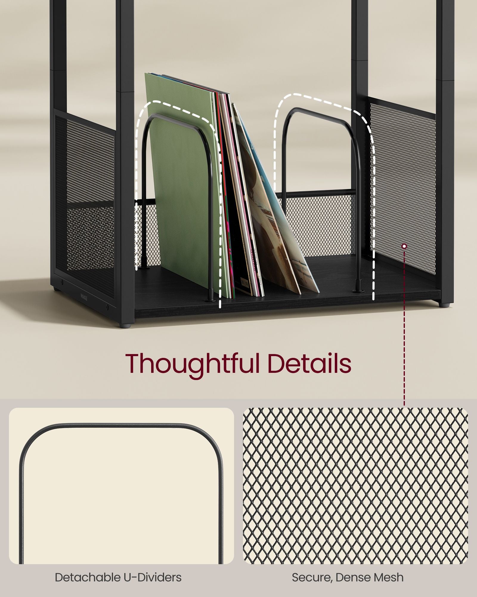 3-Tier Side Table, Vinyl Record Storage up to 100 Albums - HWLEXTRA 