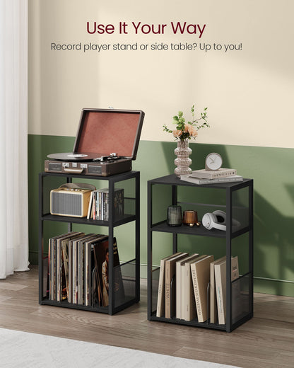 3-Tier Side Table, Vinyl Record Storage up to 100 Albums - HWLEXTRA 