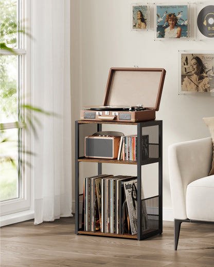 3-Tier Side Table, Vinyl Record Storage up to 100 Albums - HWLEXTRA 