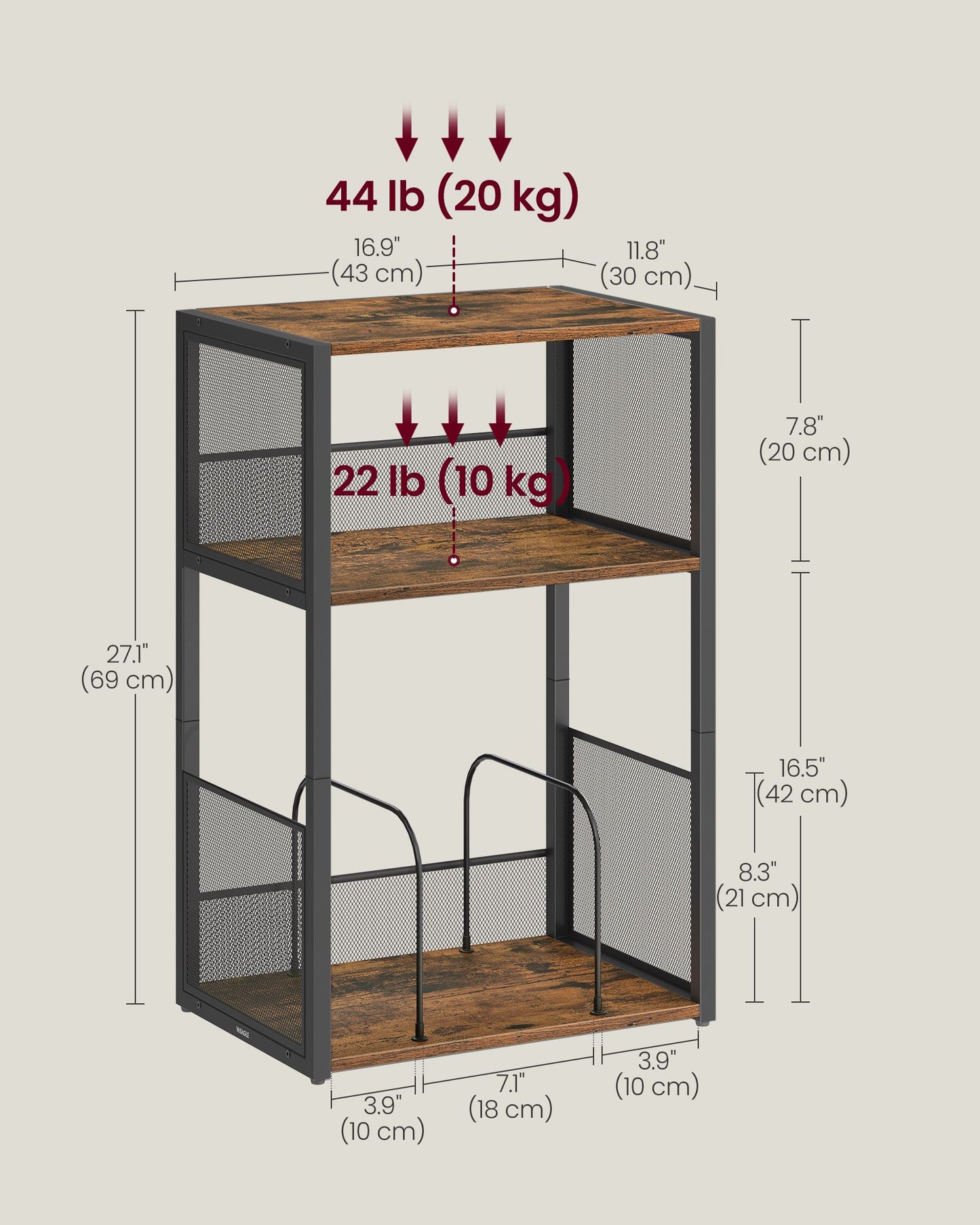 3-Tier Side Table, Vinyl Record Storage up to 100 Albums - HWLEXTRA 