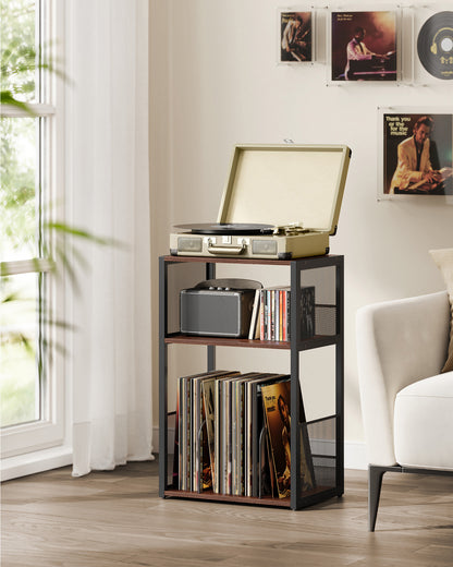 3-Tier Side Table, Vinyl Record Storage up to 100 Albums - HWLEXTRA 
