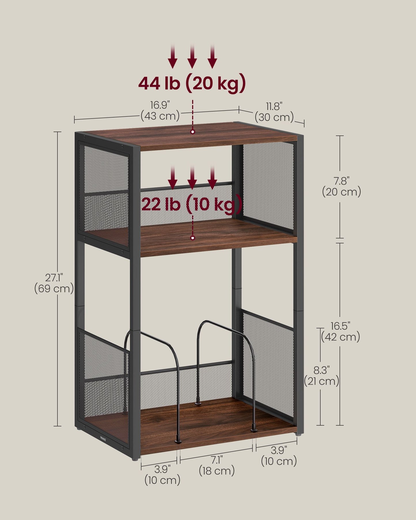 3-Tier Side Table, Vinyl Record Storage up to 100 Albums - HWLEXTRA 