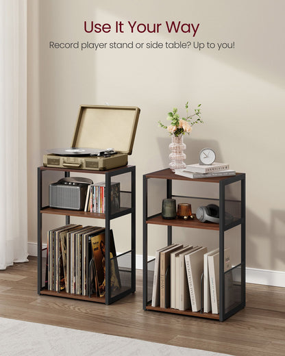 3-Tier Side Table, Vinyl Record Storage up to 100 Albums - HWLEXTRA 