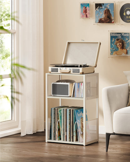 3-Tier Side Table, Vinyl Record Storage up to 100 Albums - HWLEXTRA 