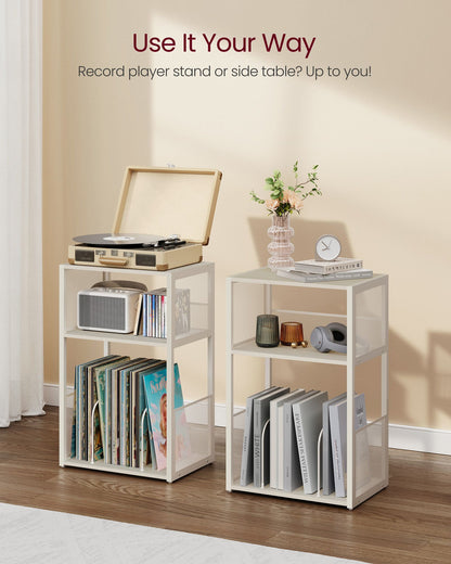 3-Tier Side Table, Vinyl Record Storage up to 100 Albums - HWLEXTRA 