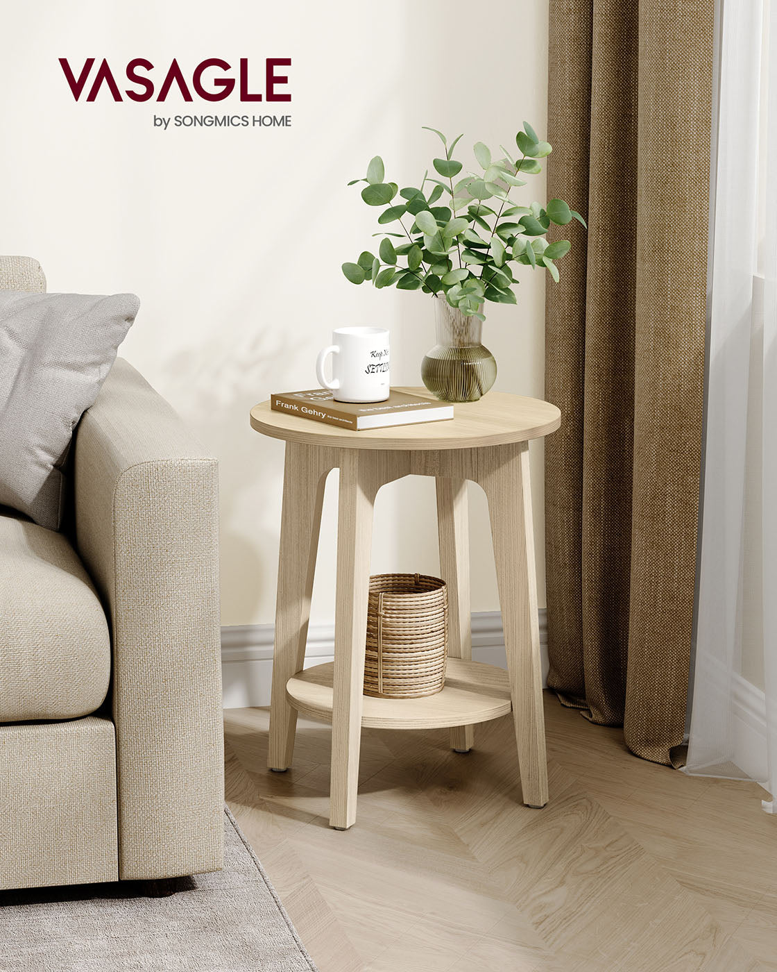 Small Round End Table with Lower Shelf